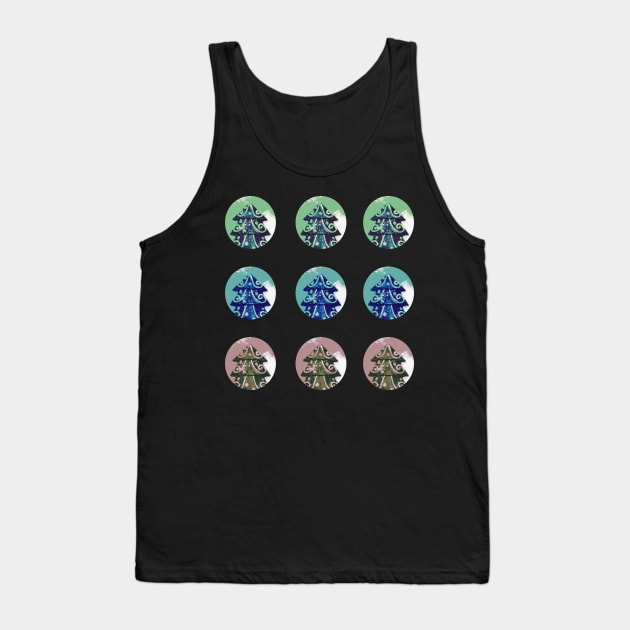 Festive Green Blue Decorated Christmas Tree Holidays on Black Tank Top by OneLook